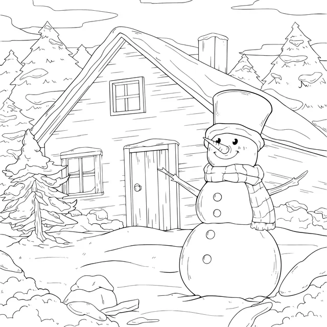 Snowman and Log - cabin