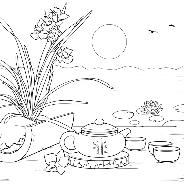 Tea - tasting by the Lakeside Scene