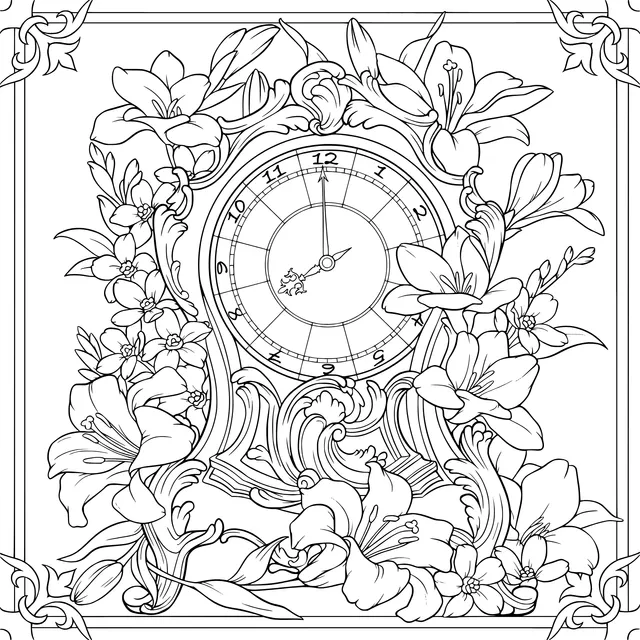 Clock Surrounded by Flowers