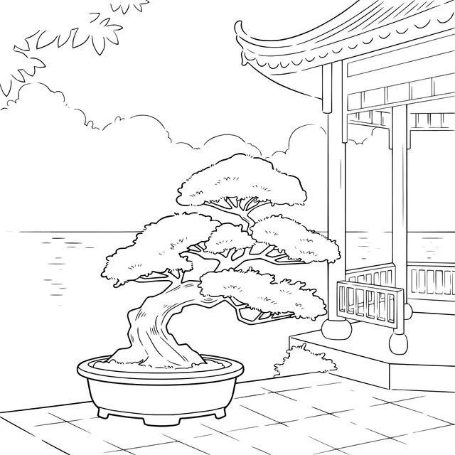 Bonsai in Chinese - style Courtyard