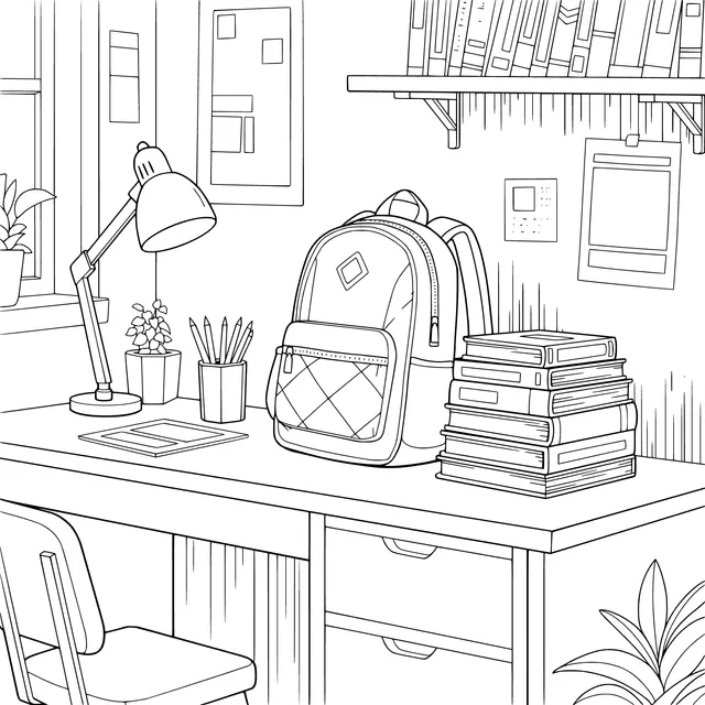 Backpack and Books on the Desk