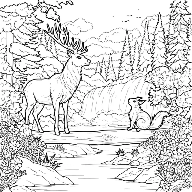 Deer and Squirrel in the Forest