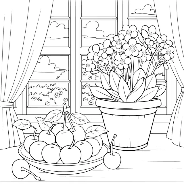 Fruits and Flowers by the Window