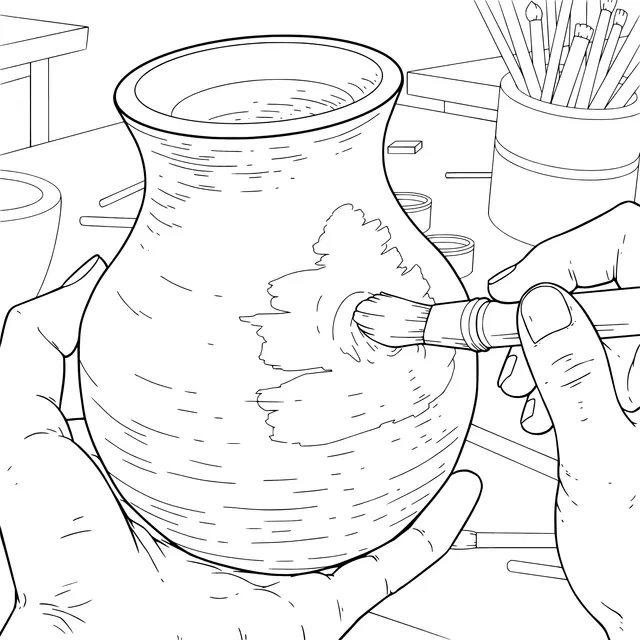 Moment of Painting a Clay Pot