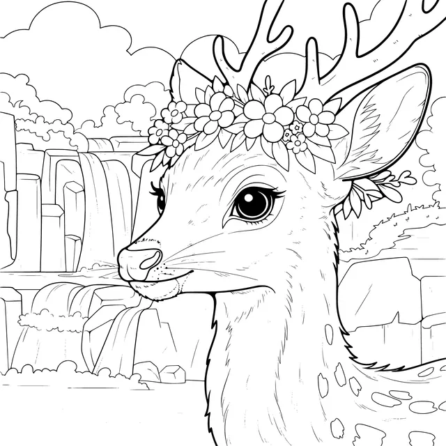 Deer Wearing a Flower Wreath