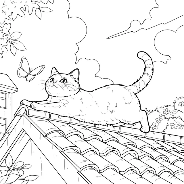 Tricolor Cat on the Roof