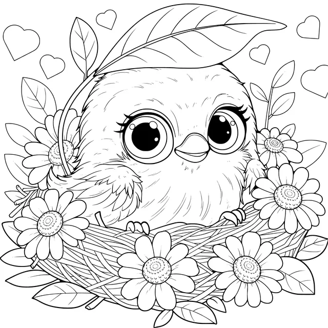 Cute Bird and Flowers