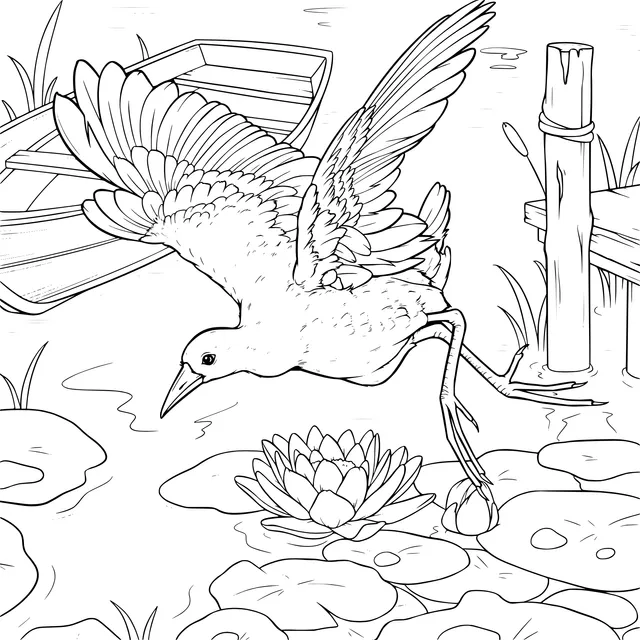 Bird Flying over Lotus Pond