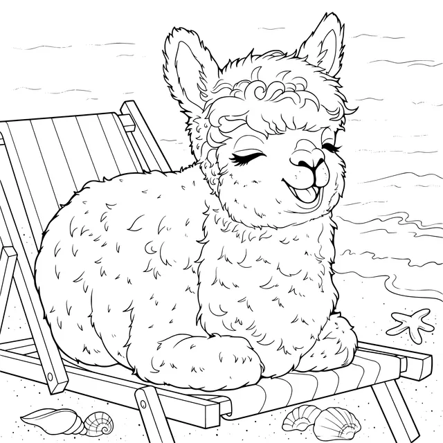 A Relaxing Alpaca on the Beach
