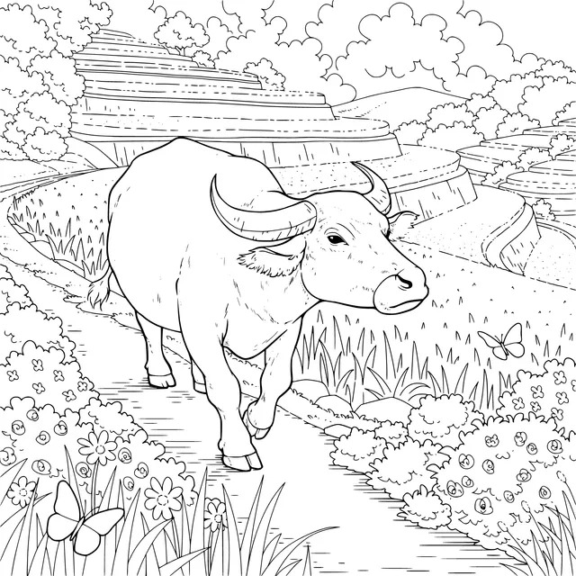 Buffalo Strolling in the Countryside