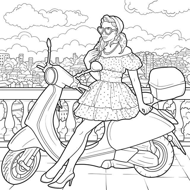 Fashionable Lady on a Red Scooter