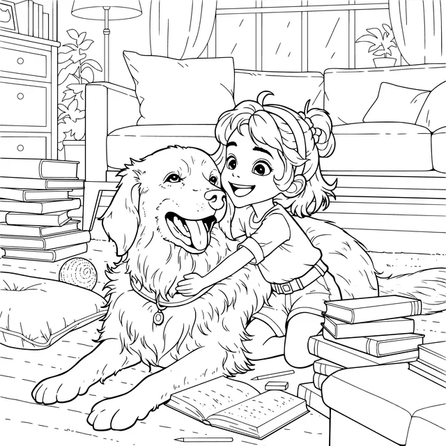 A Sweet Moment Between a Girl and a Golden Retriever
