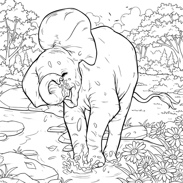 Elephant Playing by the Stream