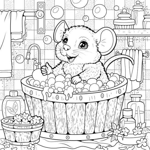 Little Mouse Taking a Bath