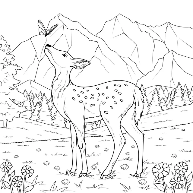 Deer Admiring a Butterfly