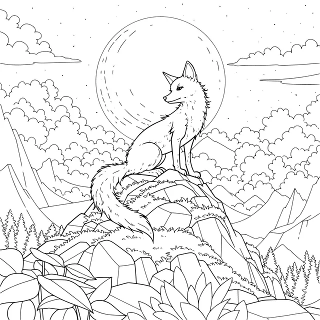 Lonely Fox under the Moon