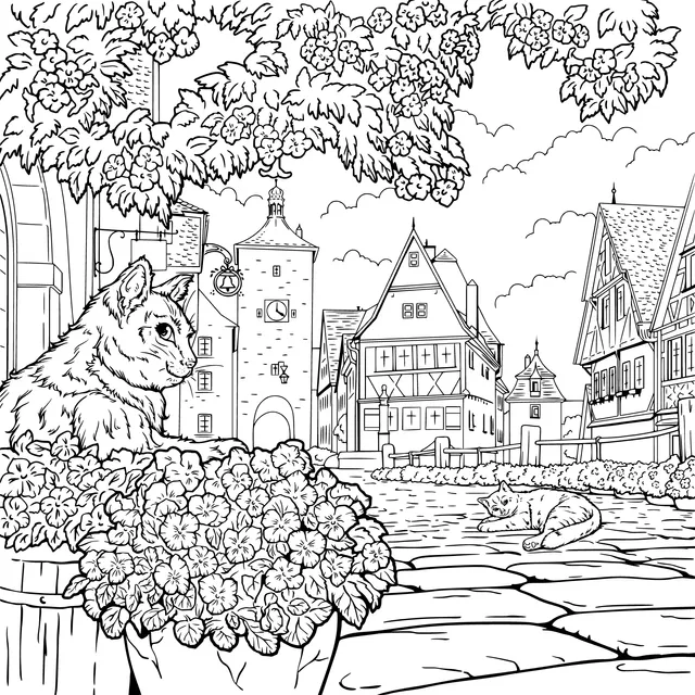 Cat Scene in a Small Town