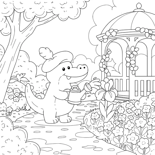 Crocodile Watering Flowers Picture