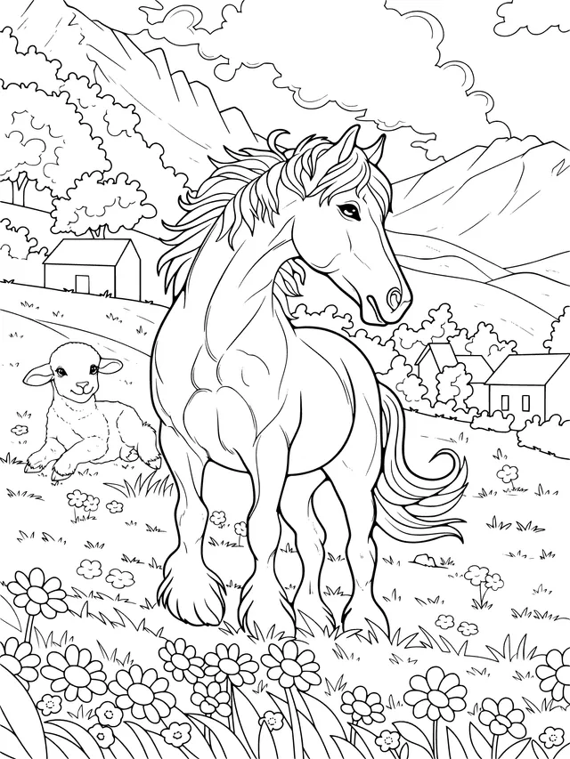 Horse and Lamb in the Countryside