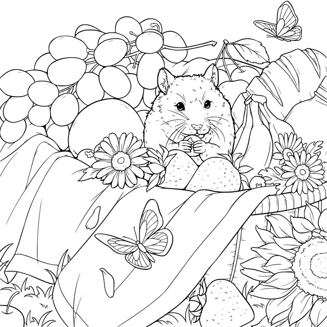 Hamster and Fruits Illustration
