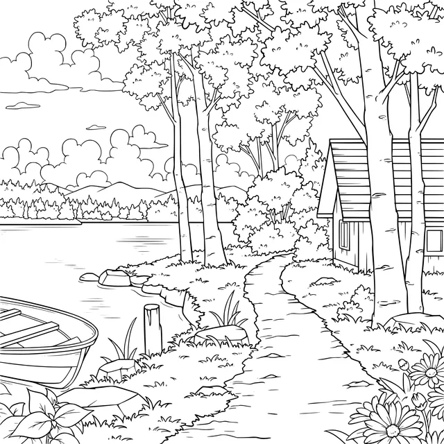 Beautiful Lakeside Cabin Scene