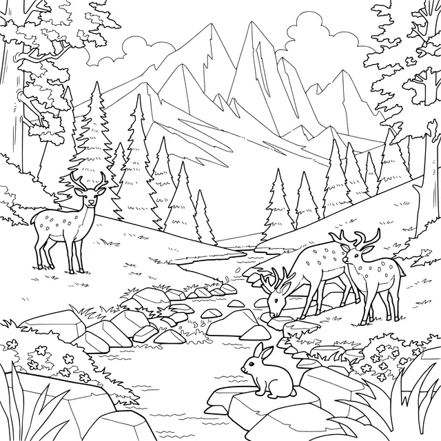 Deer in Mountain Forest