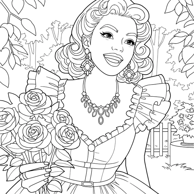 Vintage Beauty Holding Roses