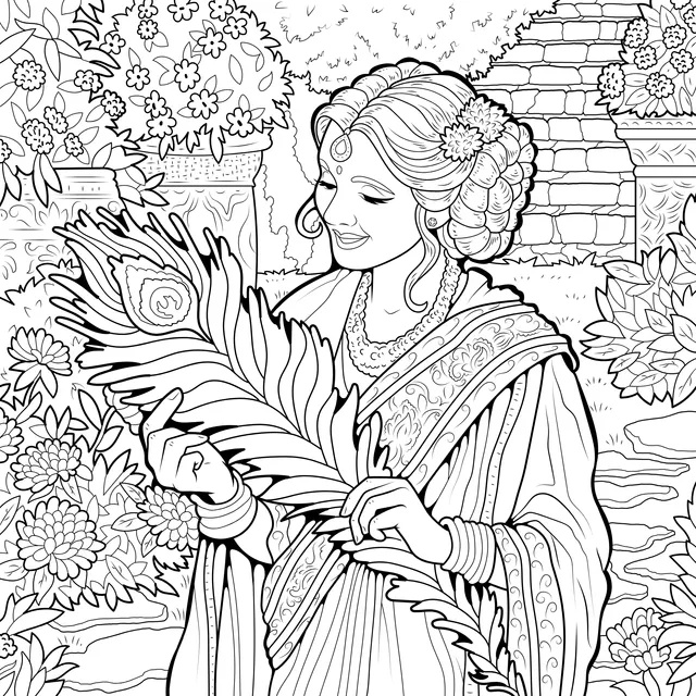 Classical Woman Holding a Peacock Feather
