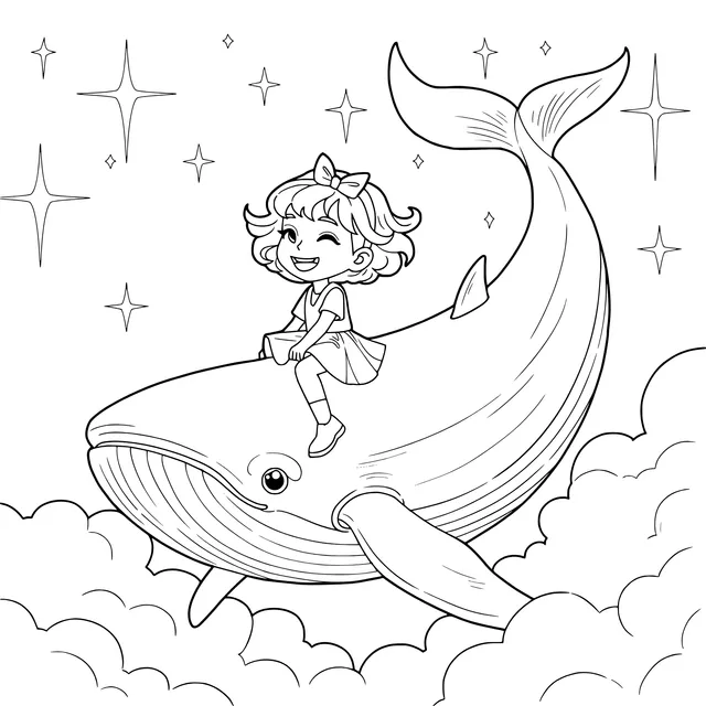 A Girl's Fantasy Journey with a Flying Whale