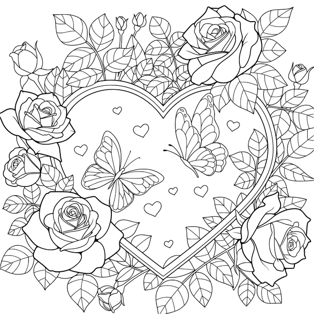 Heart - shaped Roses and Butterflies
