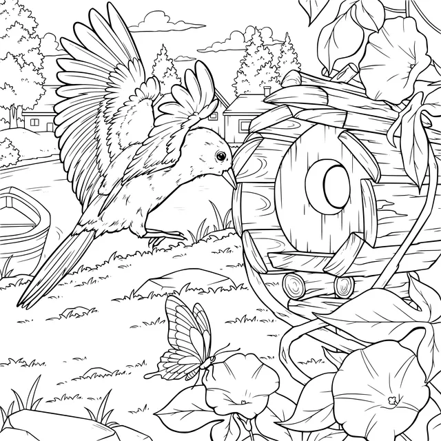 Bird Returning to the Nest Scene