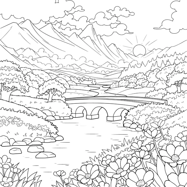 Beautiful Landscape with Mountains and Rivers