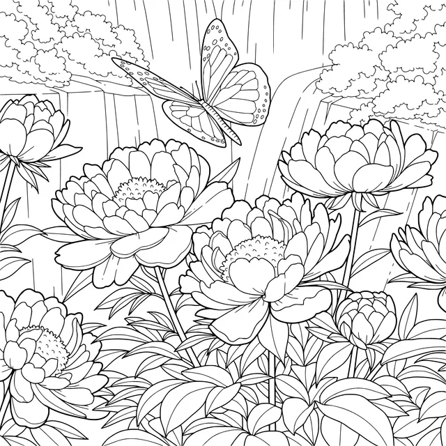 Beautiful Scene of Flowers and Butterfly