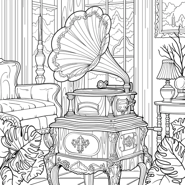 Vintage Gramophone Indoor Scene