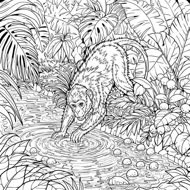 Monkey Fetching Water by the Stream