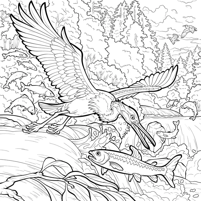 Bird Catching Fish Scene