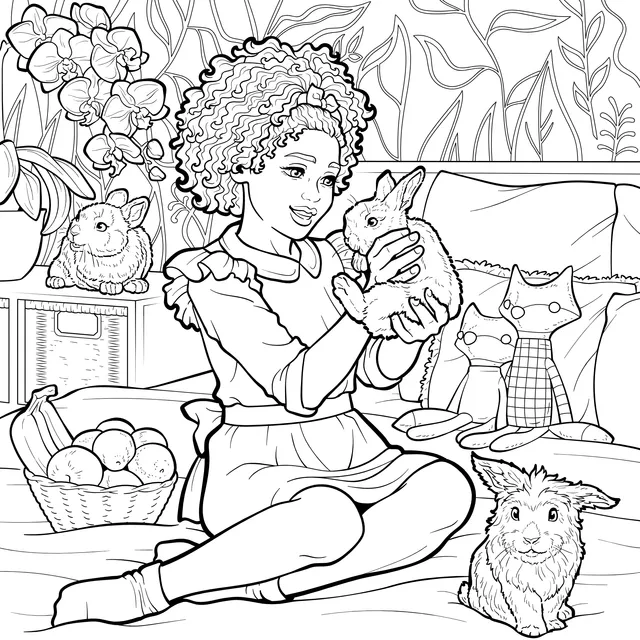 Girl and Adorable Pets