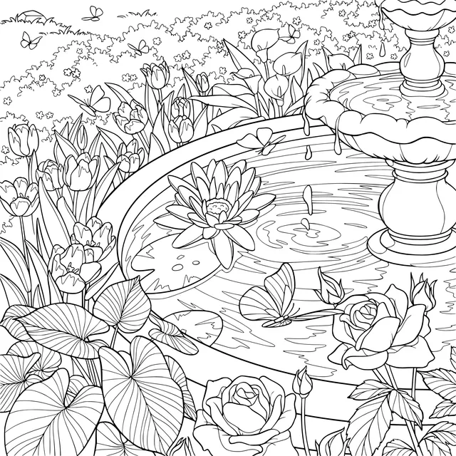 Garden Fountain Scene