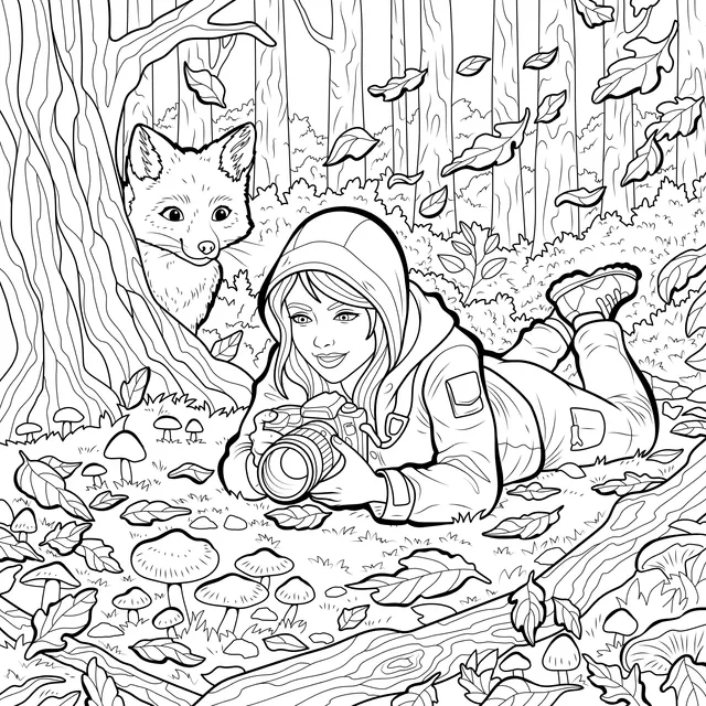 Girl Photographing in Autumn Forest