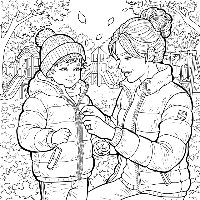 Warm Moment between Mother and Son in Autumn