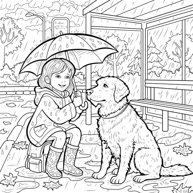Girl and Dog in the Rain