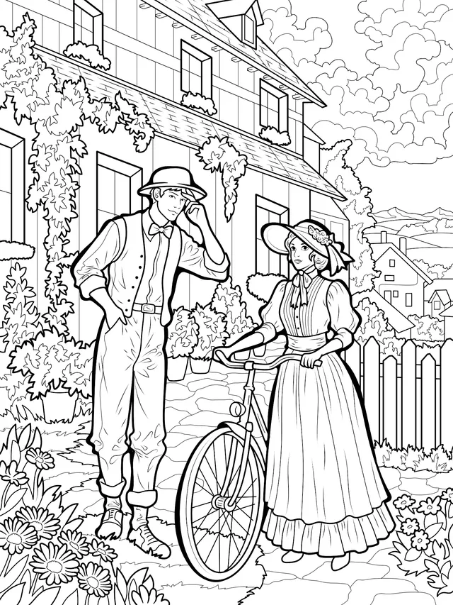 Man and Woman in a Vintage Courtyard