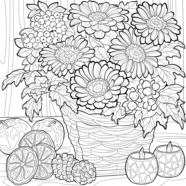 Colorful Flower and Fruit Basket