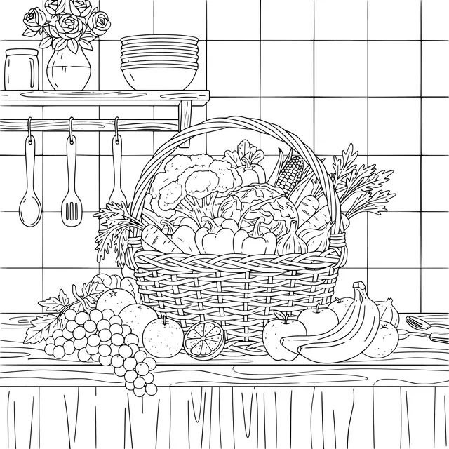 Fruit and Vegetable Basket in the Kitchen