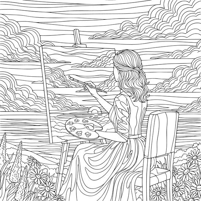 Woman Painting a Scenic Landscape
