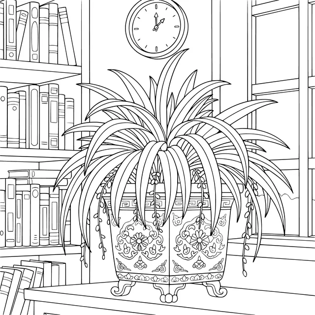 Green Plant by the Window and Bookshelf