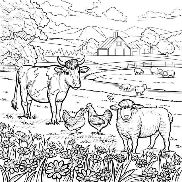 Farm Animals in a Pastoral Scene
