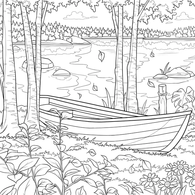 Autumn Lakeside Boat Scene