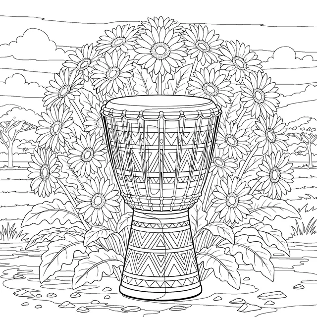 African Drum and Blooming Flowers