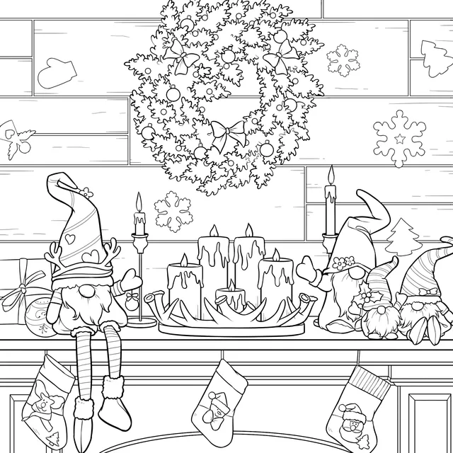 Christmas Elves by the Fireplace